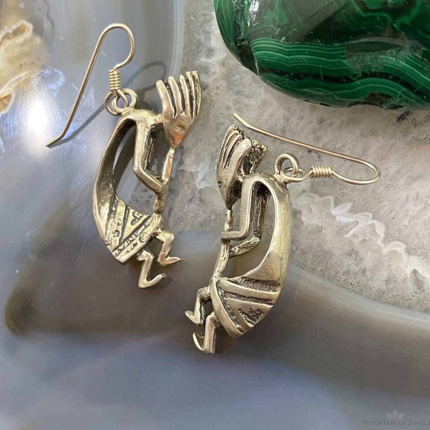 Vintage Native American Sterling Silver Kokopelli Dangle Earrings For Women