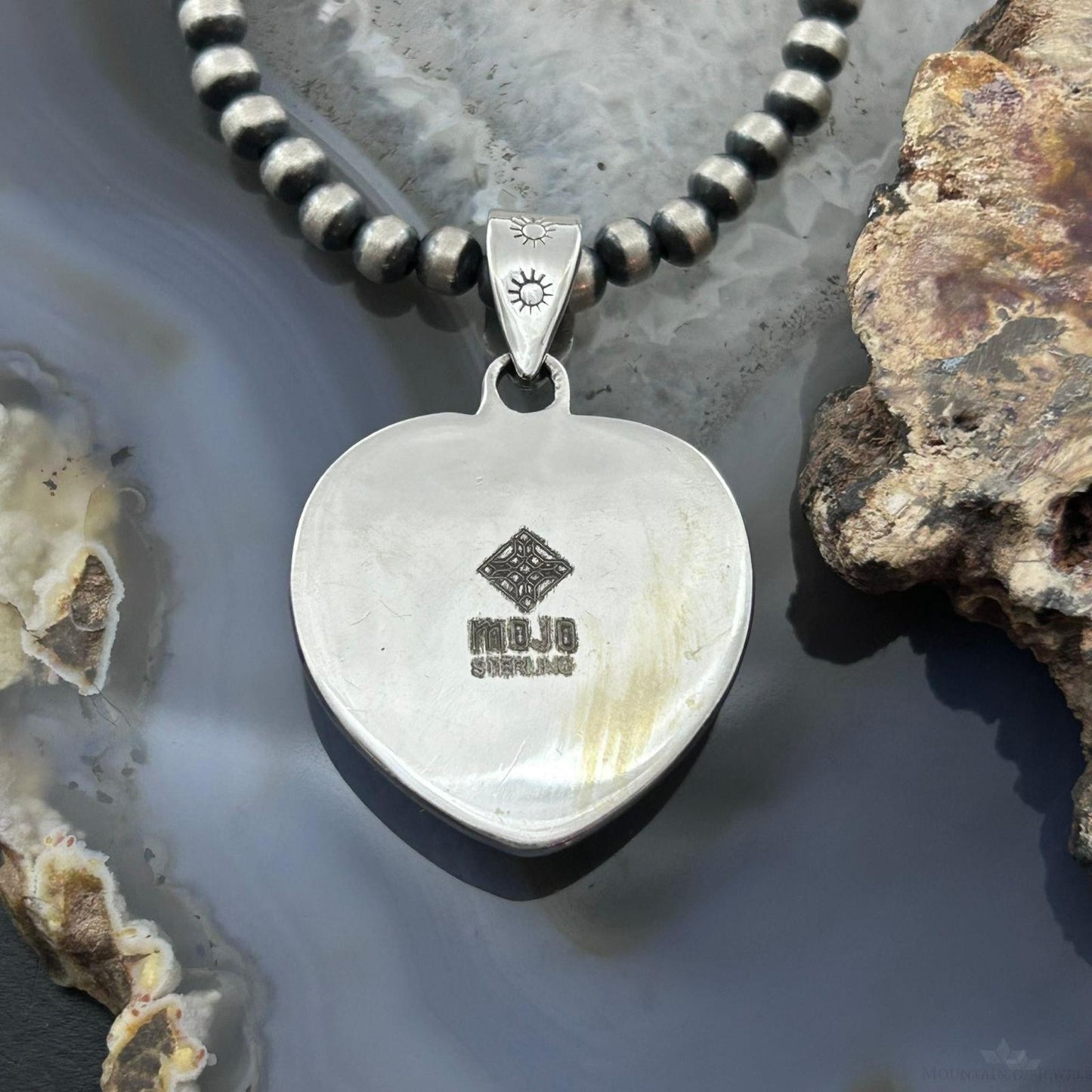 Sterling Silver Southwestern Style Seam Agate Heart Decorated Pendant For Women #1