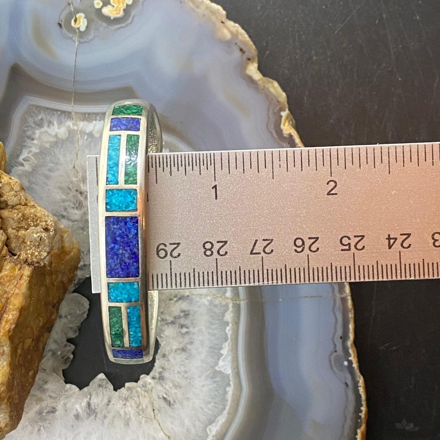 Vintage Sterling Silver Turquoise & Lapis Chip Inlay Fashion Bracelet For Women
