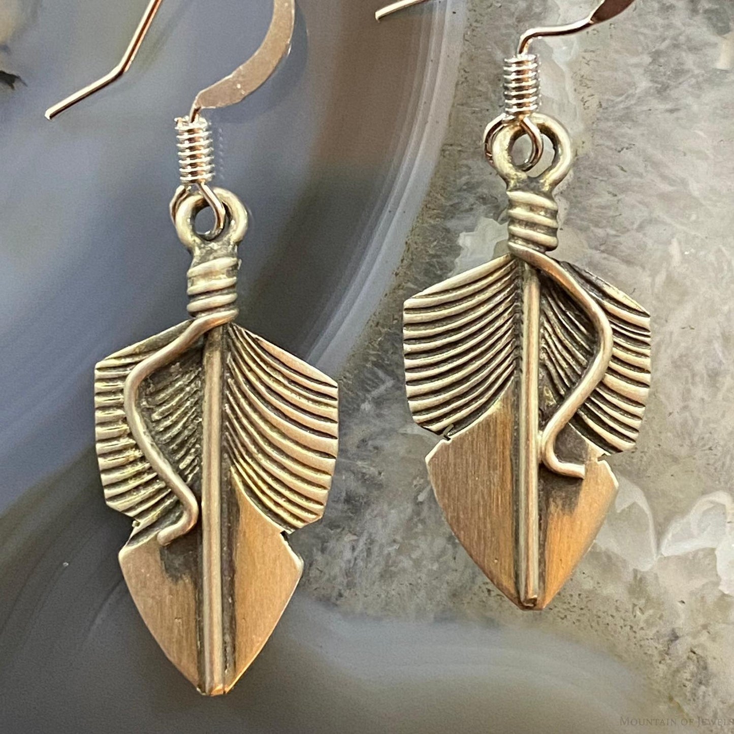 Chris Charley Native American Sterling Small Feather Dangle Earrings For Women
