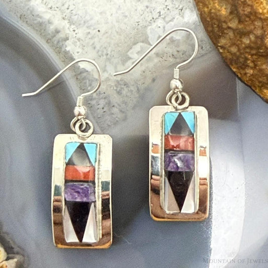 Sheryl Edaakie Sterling Silver Multistone Inlay Rectangle Dangle Earrings For Women