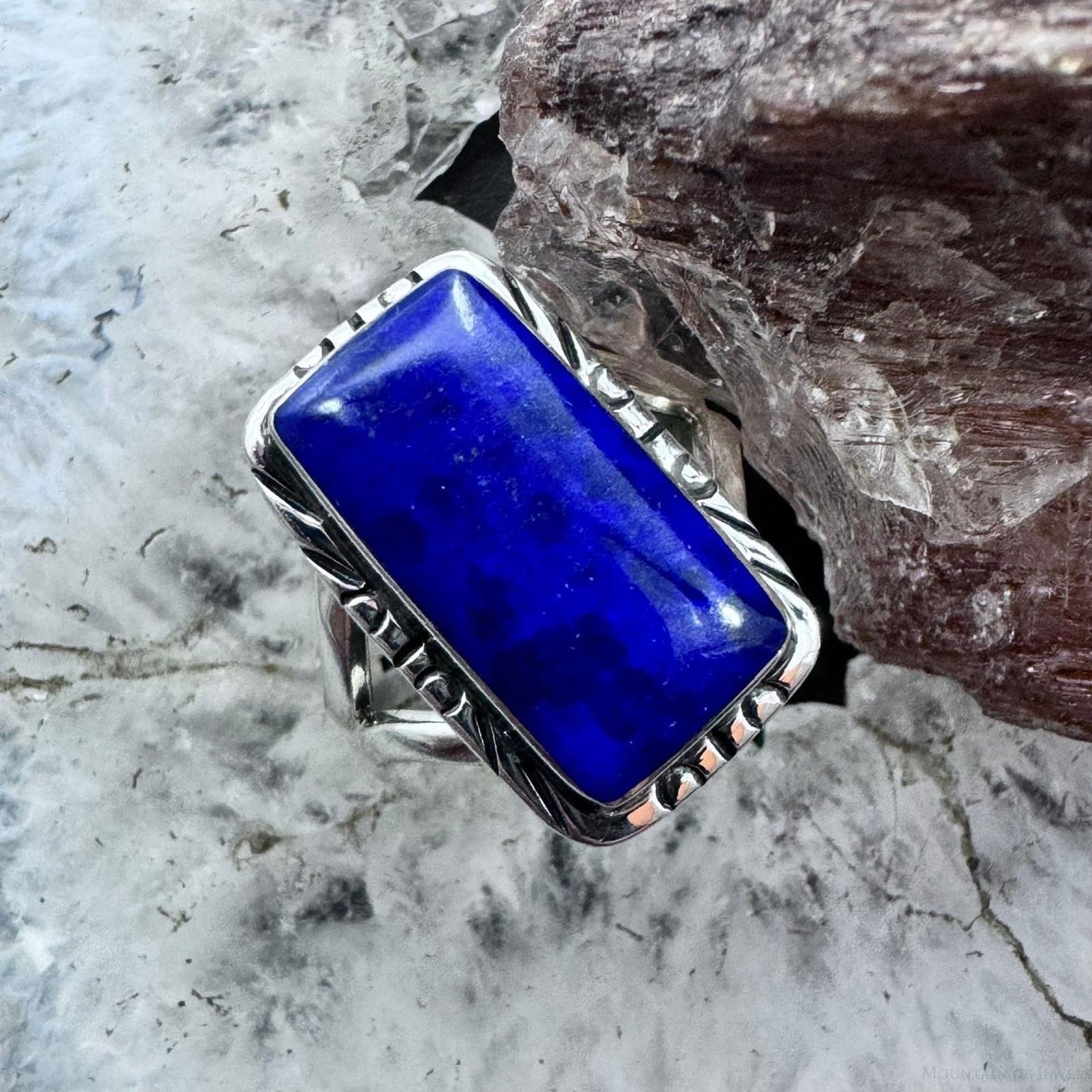 Native American Sterling Silver Lapis Bar Ring Size 6.25 For Women