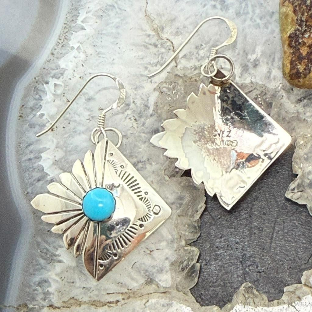 Michael Nez Sterling Silver Turquoise Pueblo Life Dangle Earrings For Women