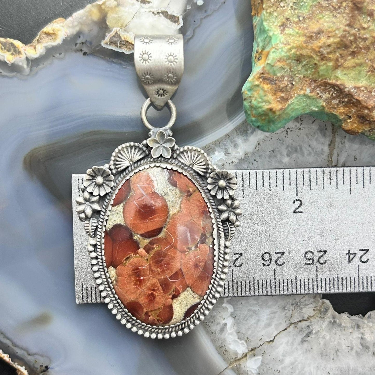 Sterling Silver Southwestern Style Oval Peanut Obsidian Decorated Pendant For Women