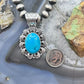 Native American Sterling Silver Oval Turquoise Decorated Pendant For Women