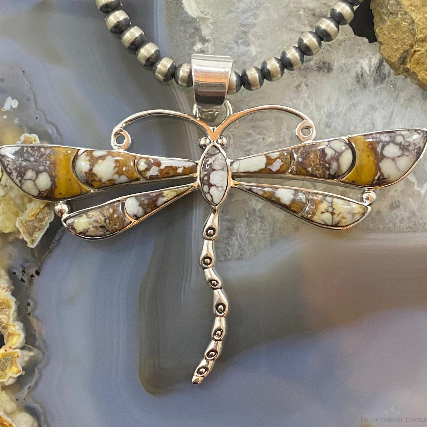 Native American Sterling Silver Wild Horse Dragonfly Pendant For Women