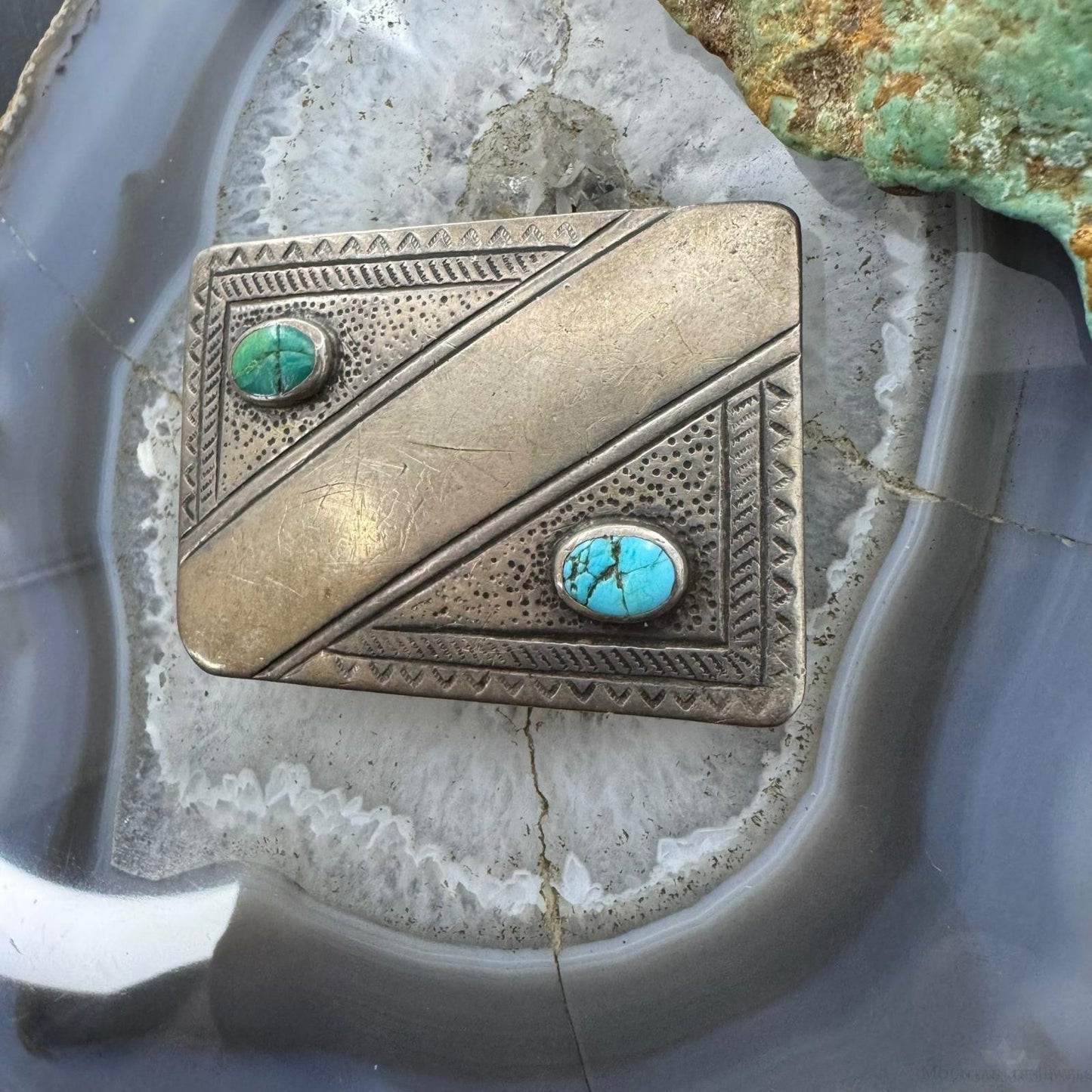 David Taliman Vintage Native American Sterling Silver w/Turquoise Belt Buckle For Men
