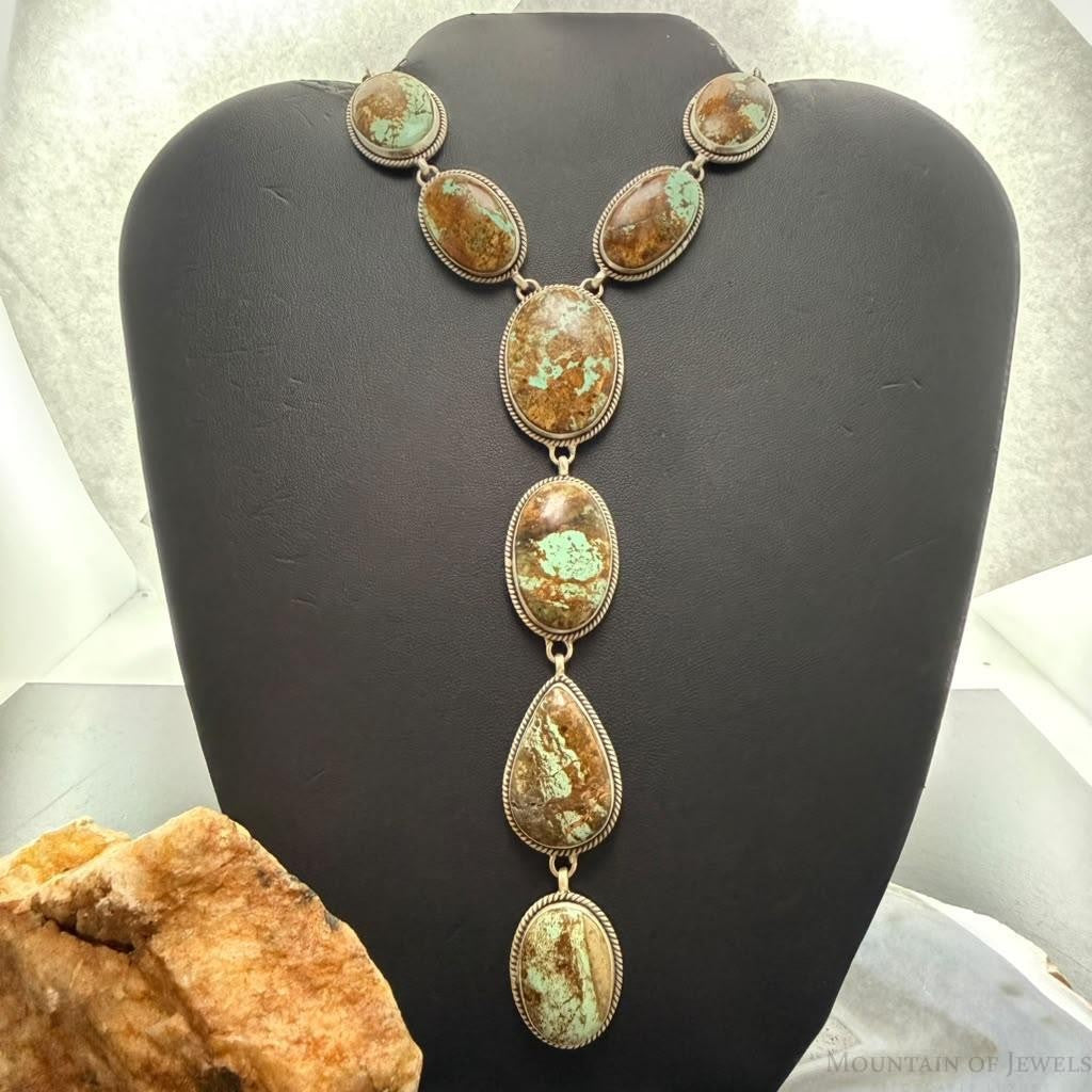 Sterling Silver Southwestern Style Montezuma Turquoise Lariat 24.5" Necklace For Women