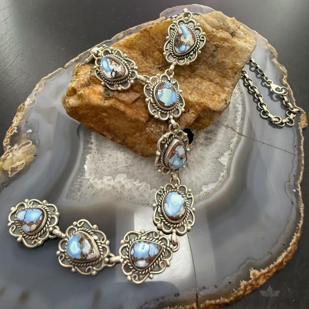 Sterling Silver Southwestern Style Golden Hill Turquoise Lariat 31" Necklace For Women