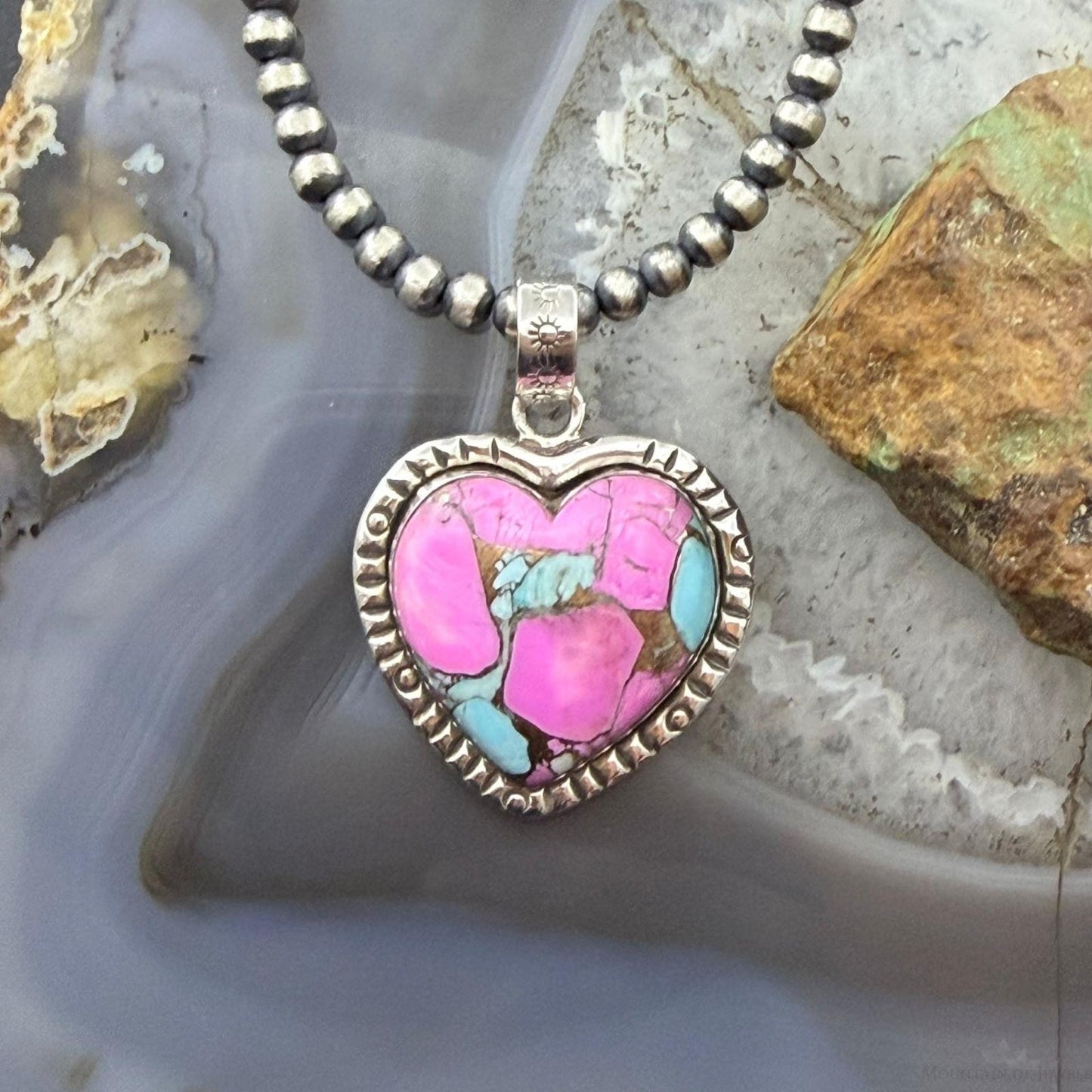 Sterling Silver Southwestern Style Cotton Candy Heart Pendant For Women #3