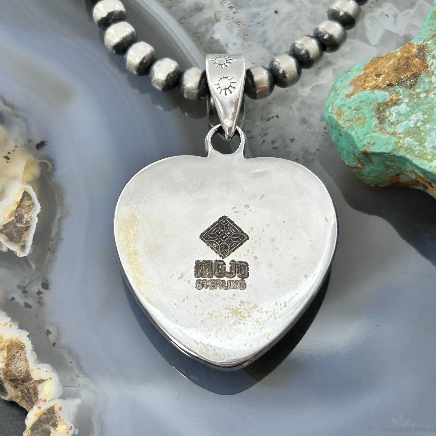 Sterling Silver Southwestern Style White Buffalo Decorated Heart Pendant For Women #2
