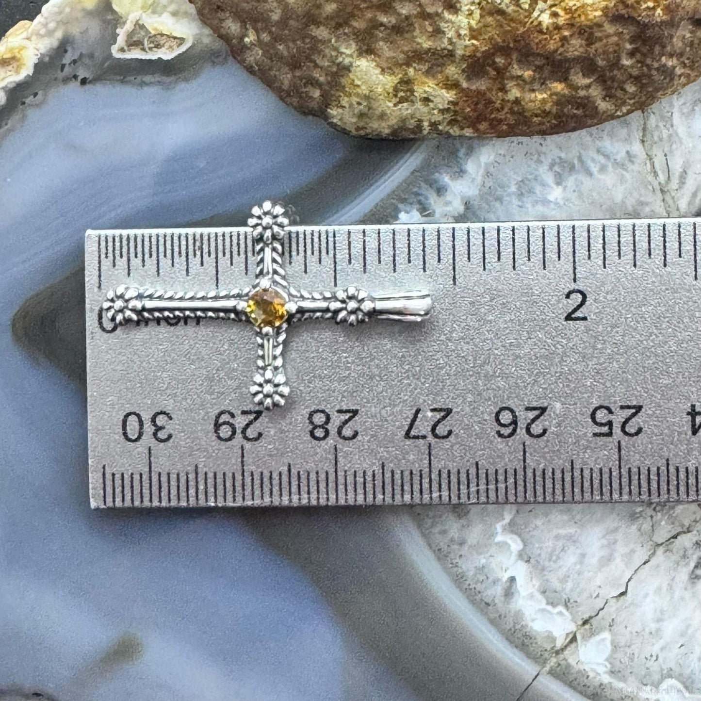 Carolyn Pollack Sterling Silver Citrine Dot Decorated Cross Pendant For Women