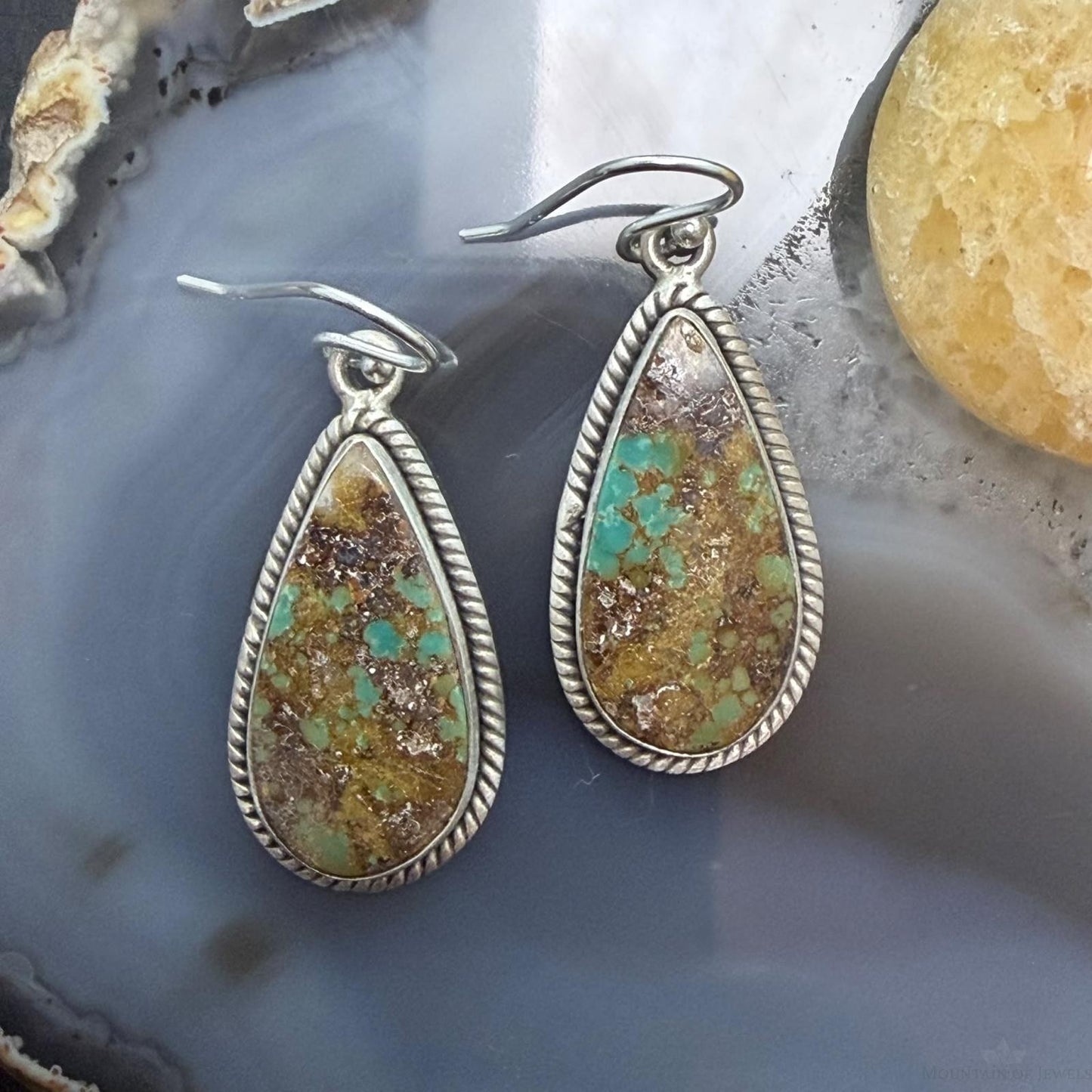 Sterling Silver Southwestern Style Teardrop Royston Turquoise Dangle Earrings For Women