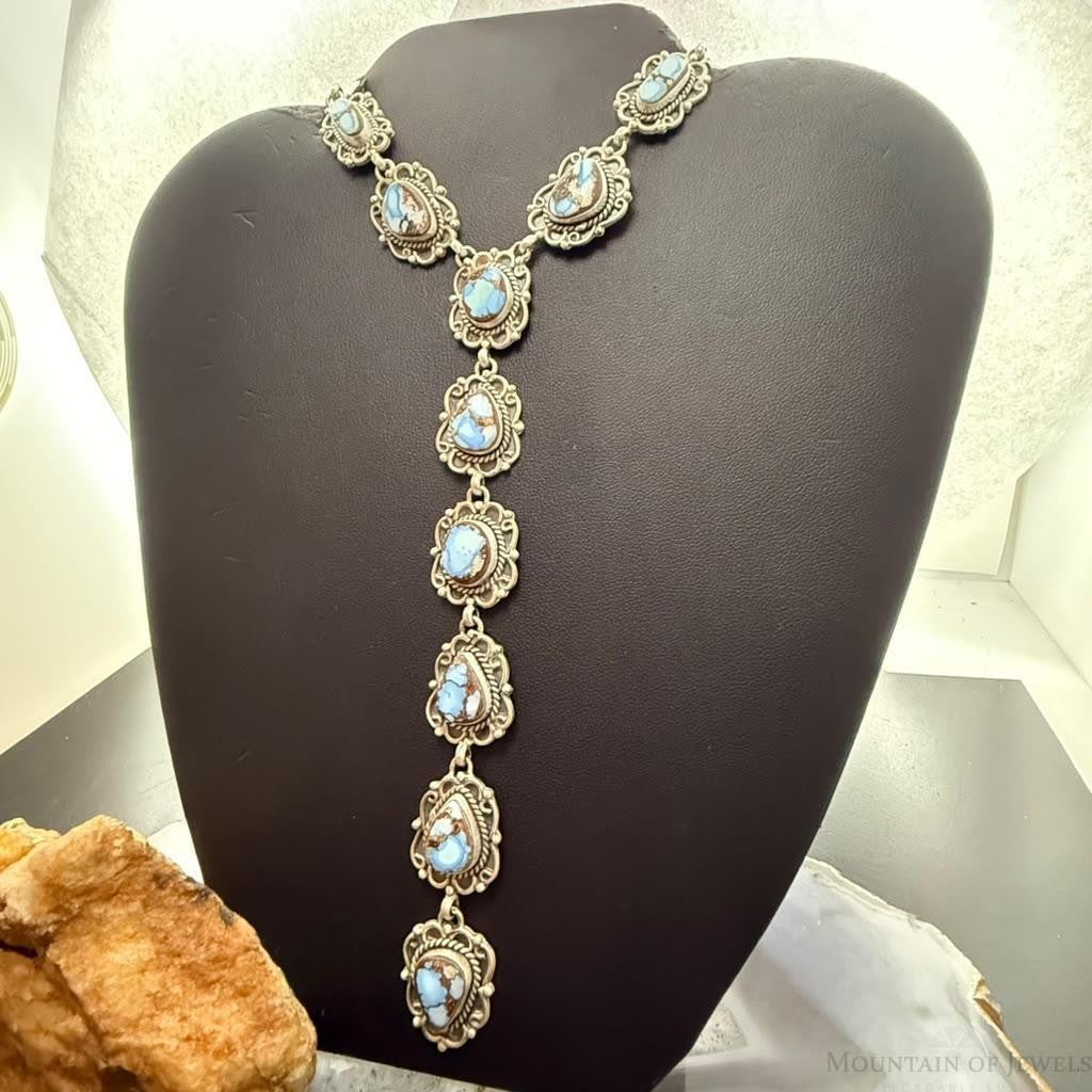 Sterling Silver Southwestern Style Golden Hill Turquoise Lariat 31" Necklace For Women