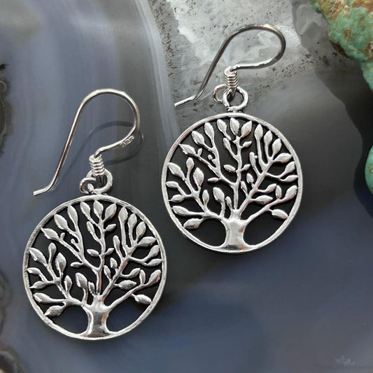 Sterling Silver Tree of Life Dangle Earrings For Women