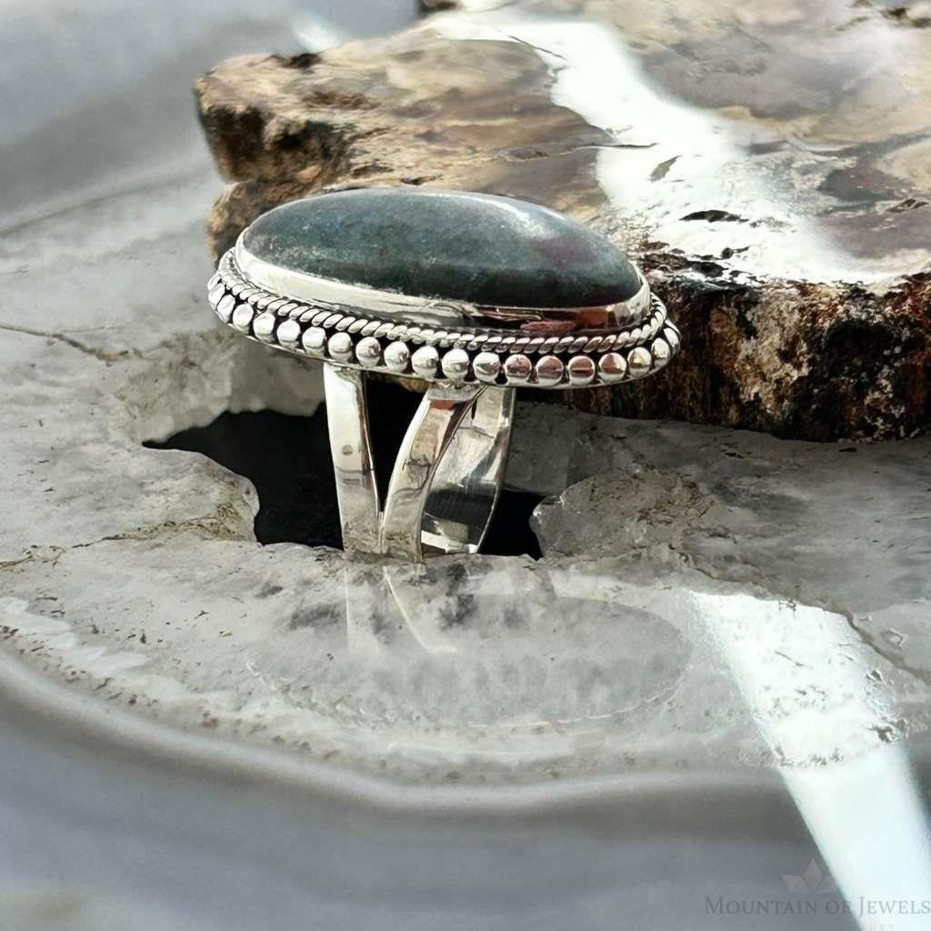 Sterling Silver Southwestern Style Oval Stichtite Ring Size 7 For Women