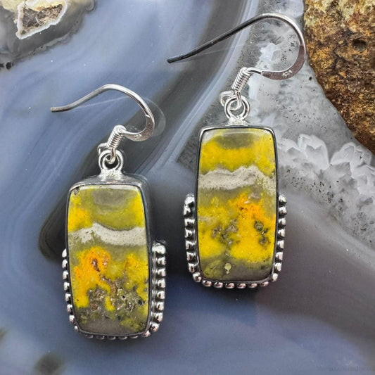 Sterling Silver Southwestern Style Rectangle Eclipse Jasper Decorated Dangle Earrings For Women