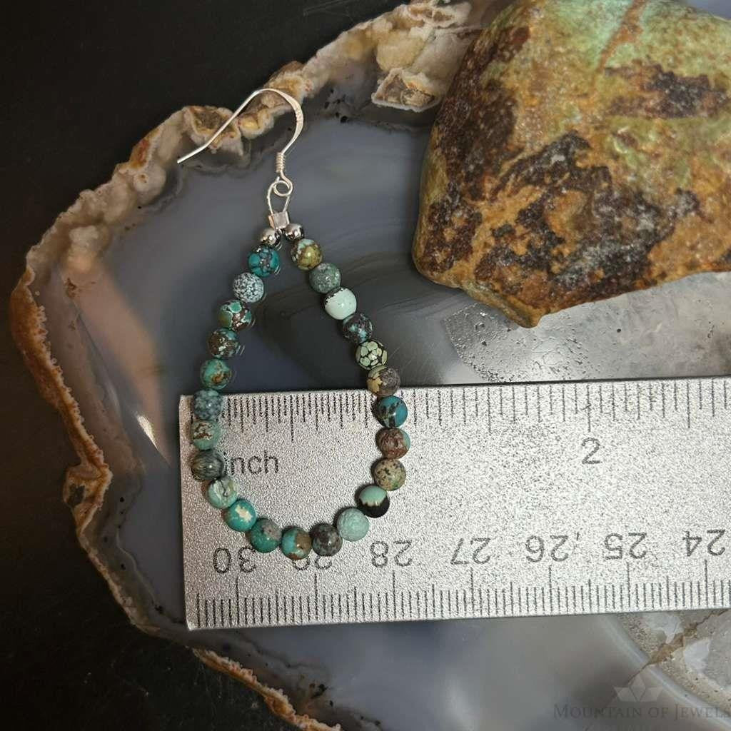 Sterling Silver Rounded Various Turquoise Beads Hoop Dangle Earrings For Women