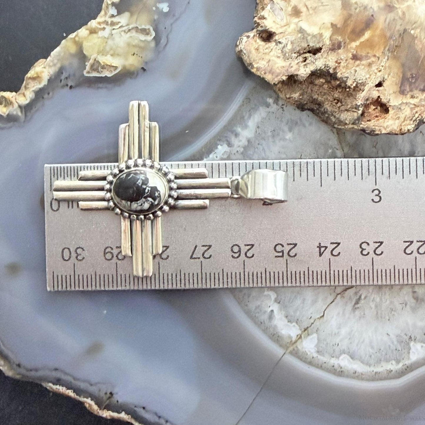 Sterling Silver Southwestern Style Oval White Buffalo Unisex Zia Pendant