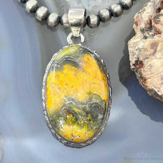 Sterling Silver Southwestern Style Oval Yellow Jasper Pendant For Women #3