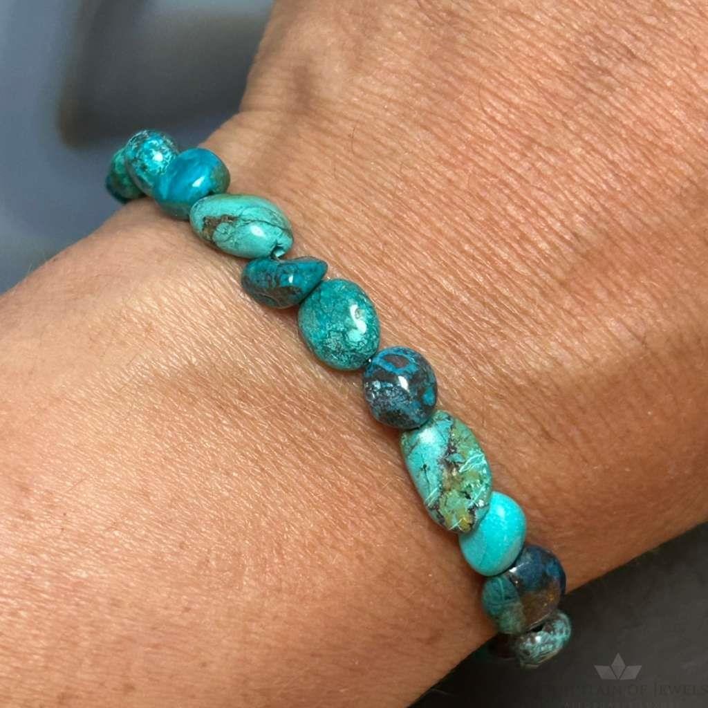Sterling Silver Natural Turquoise Beads 7" Bracelet For Women #1