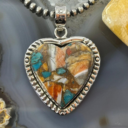 Sterling Silver Southwestern Style Turquoise Spiny Oyster Heart Pendant For Women