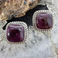 Native American Sterling Silver Square Purple Spiny Oyster Stud Earrings For Women