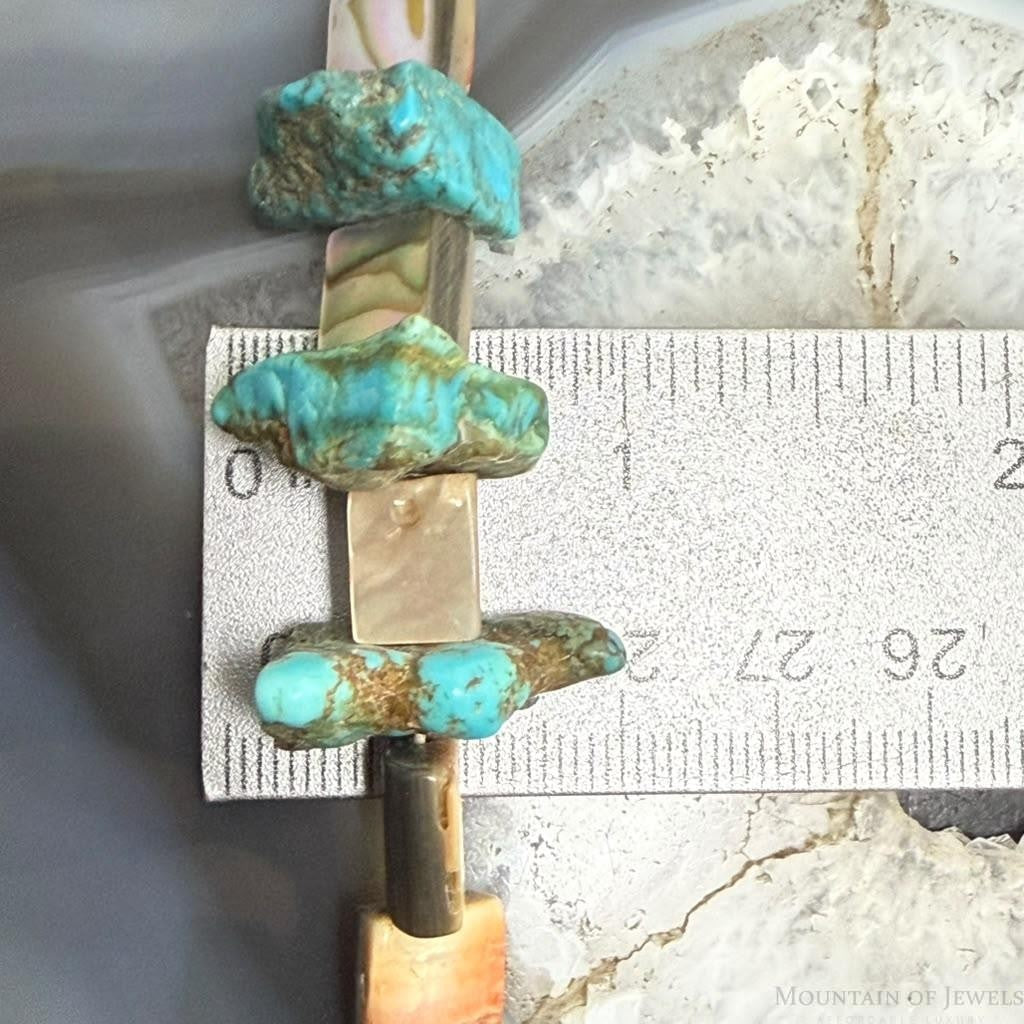 Vintage Silver Native American Chunky Turquoise w/Abalone 21" Necklace For Women