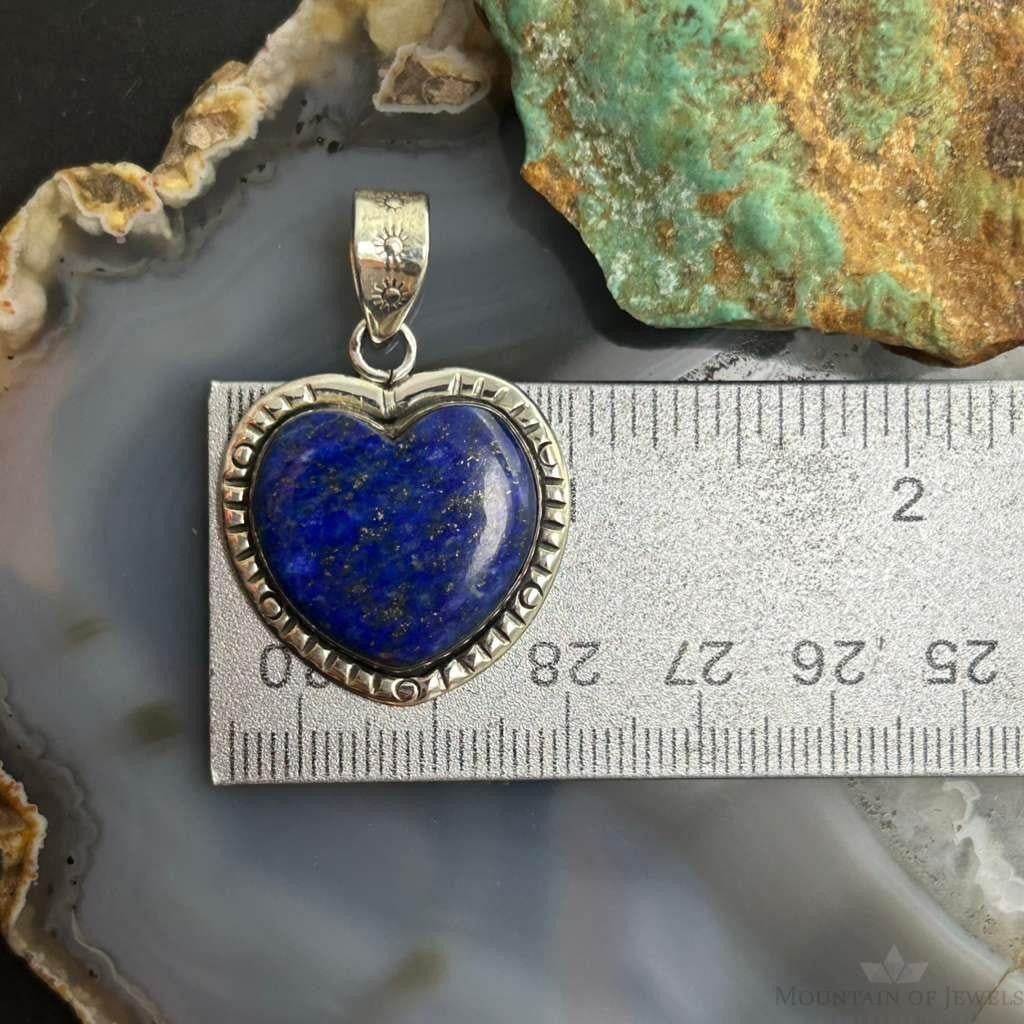 Sterling Silver Southwestern Style Lapis Heart Decorated Pendant For Women #3