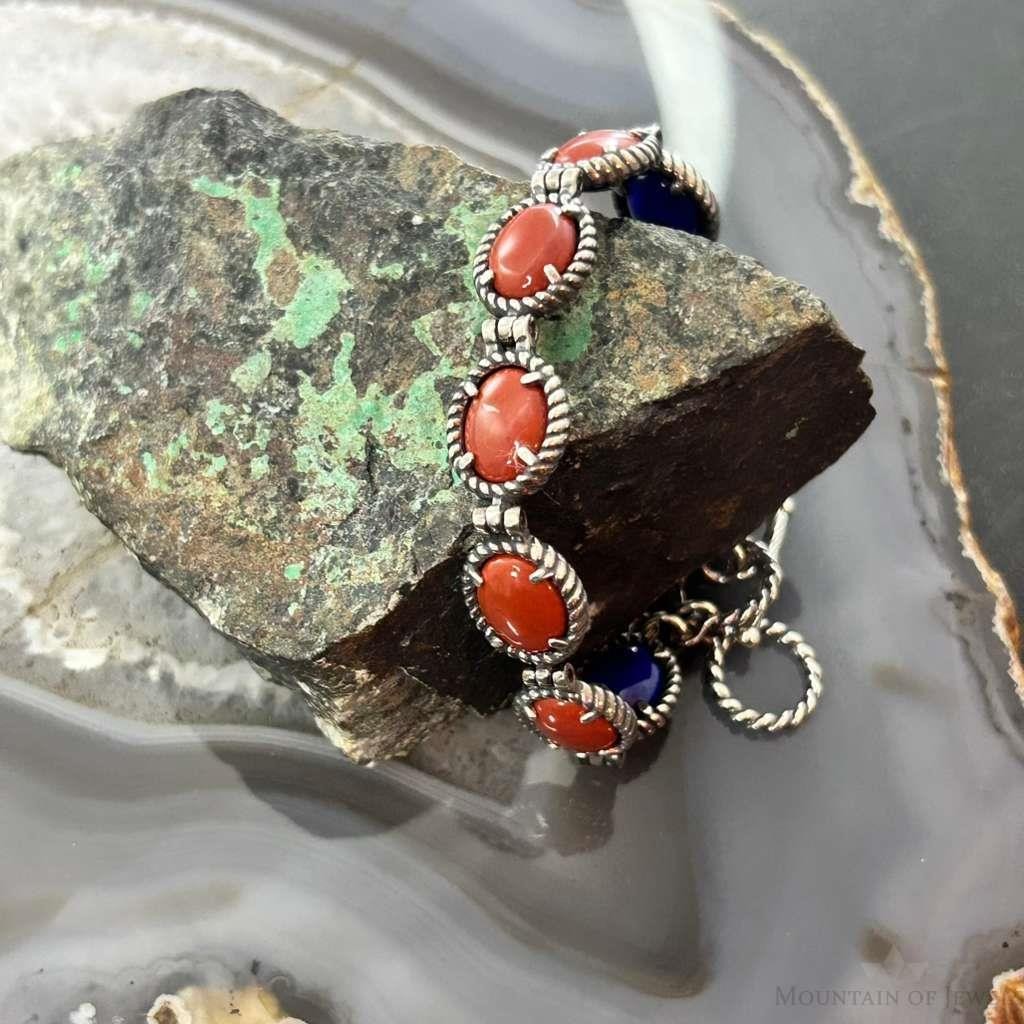 Carolyn Pollack Sterling Silver Lapis & Red Jasper Double Sided Toggle Link Bracelet