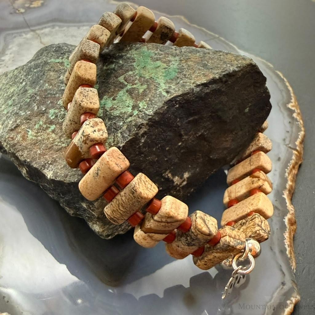 Carolyn Pollack Sterling Silver Rectangle Picture Jasper Stretch Bracelet For Women