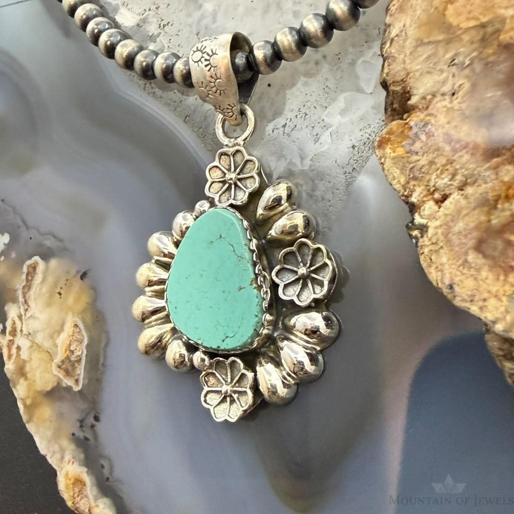 Sterling Silver Southwestern Style Natural Shape Turquoise Decorated Pendant For Women