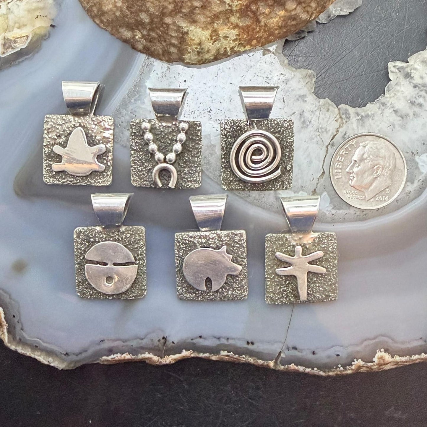 Alex Sanchez Native American Sterling Silver Petroglyph Dainty Pendant For Women