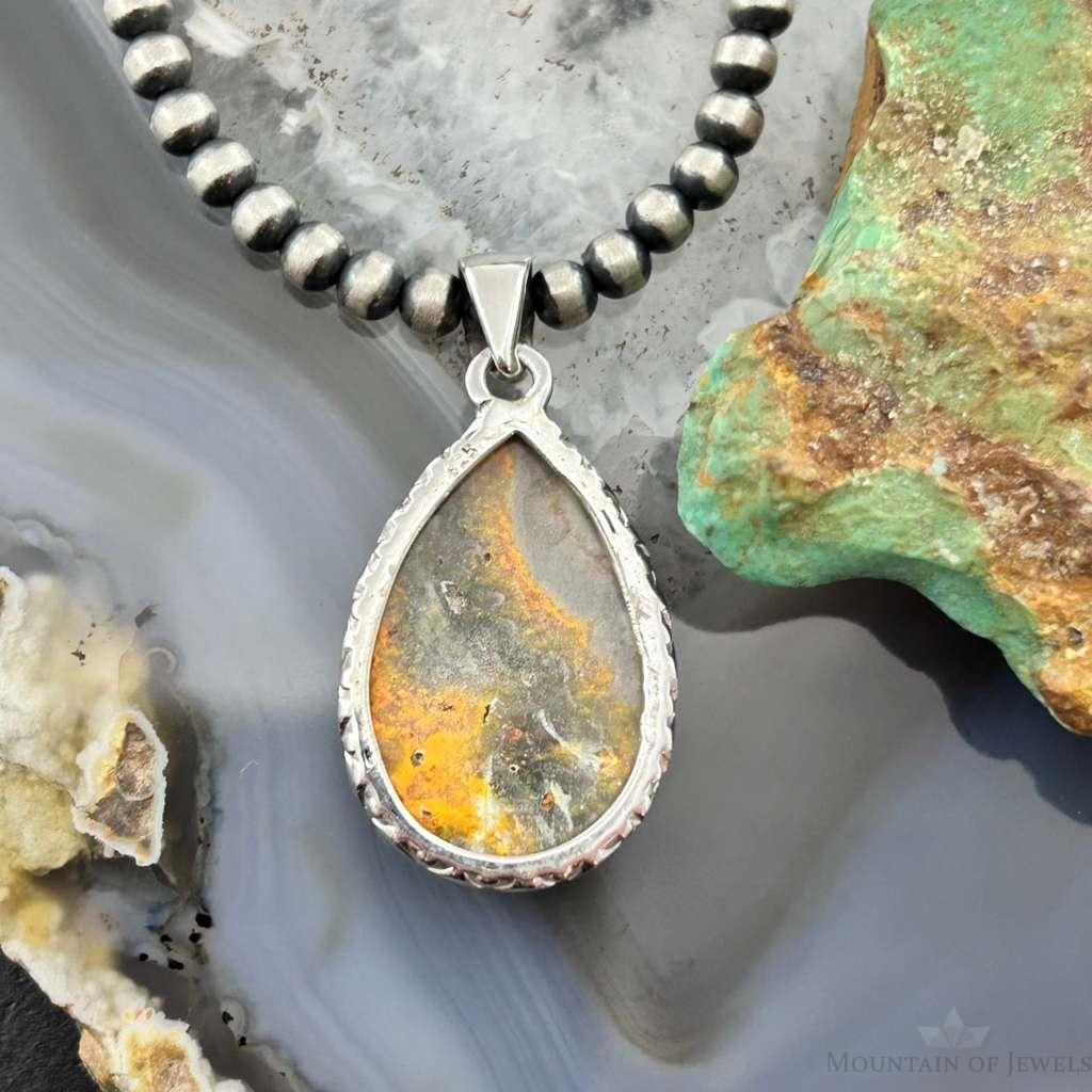 Sterling Silver Southwestern Style Teardrop Yellow Jasper Pendant For Women #2
