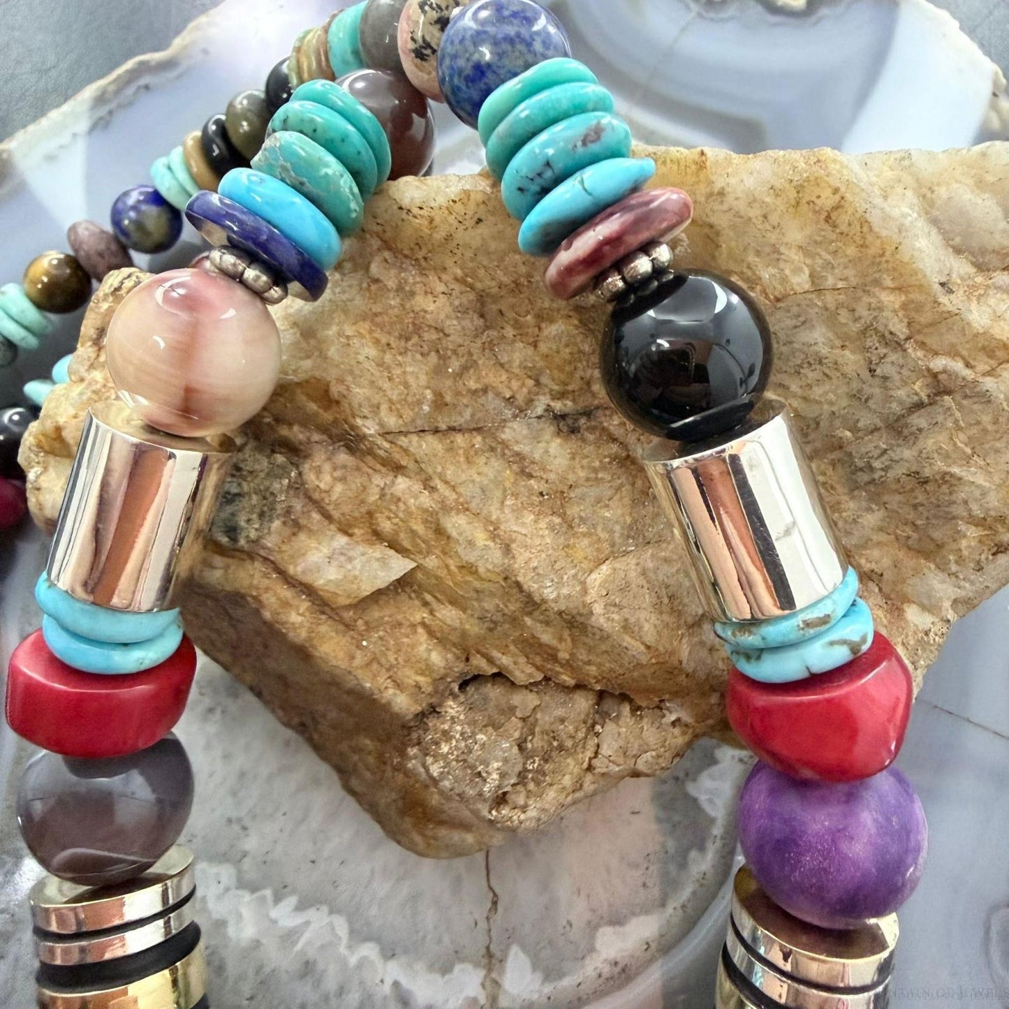 Tommy & Rosita Singer Sterling Turquoise & Multistone Beads 21" Necklace