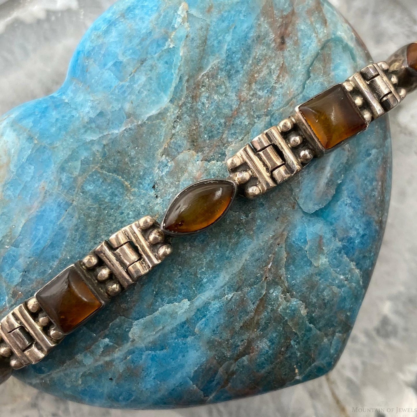 Sterling Silver Marquise and Square Amber Link Tennis Bracelet For Women