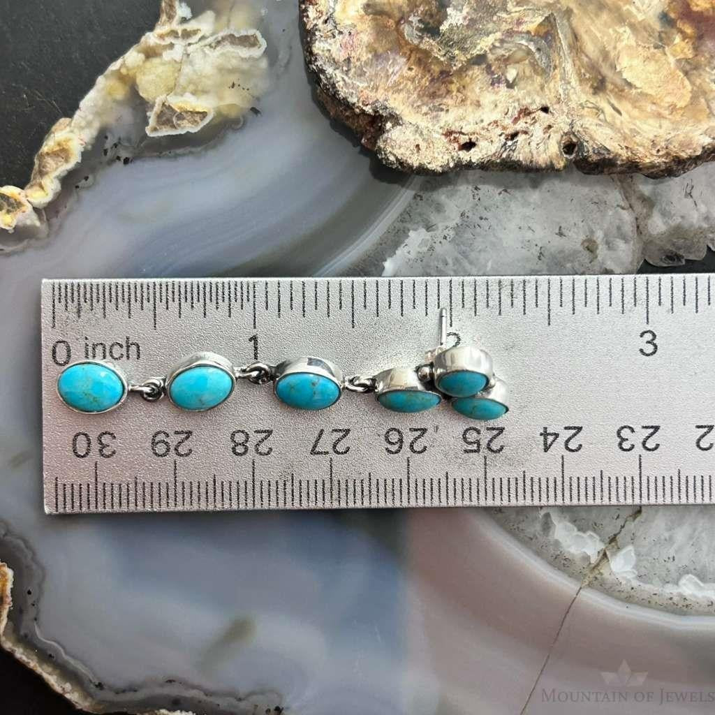 Native American Sterling Silver Turquoise Cluster Post Earrings For Women