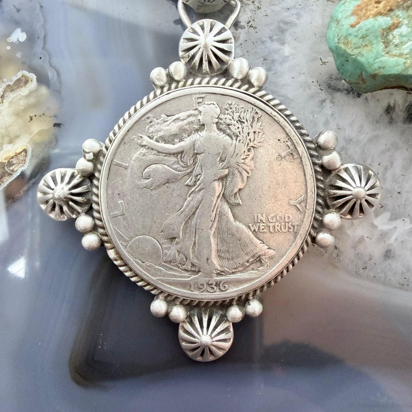 1936 Genuine 90% Silver US Walking Liberty Half Dollar Decorated Unisex Pendant