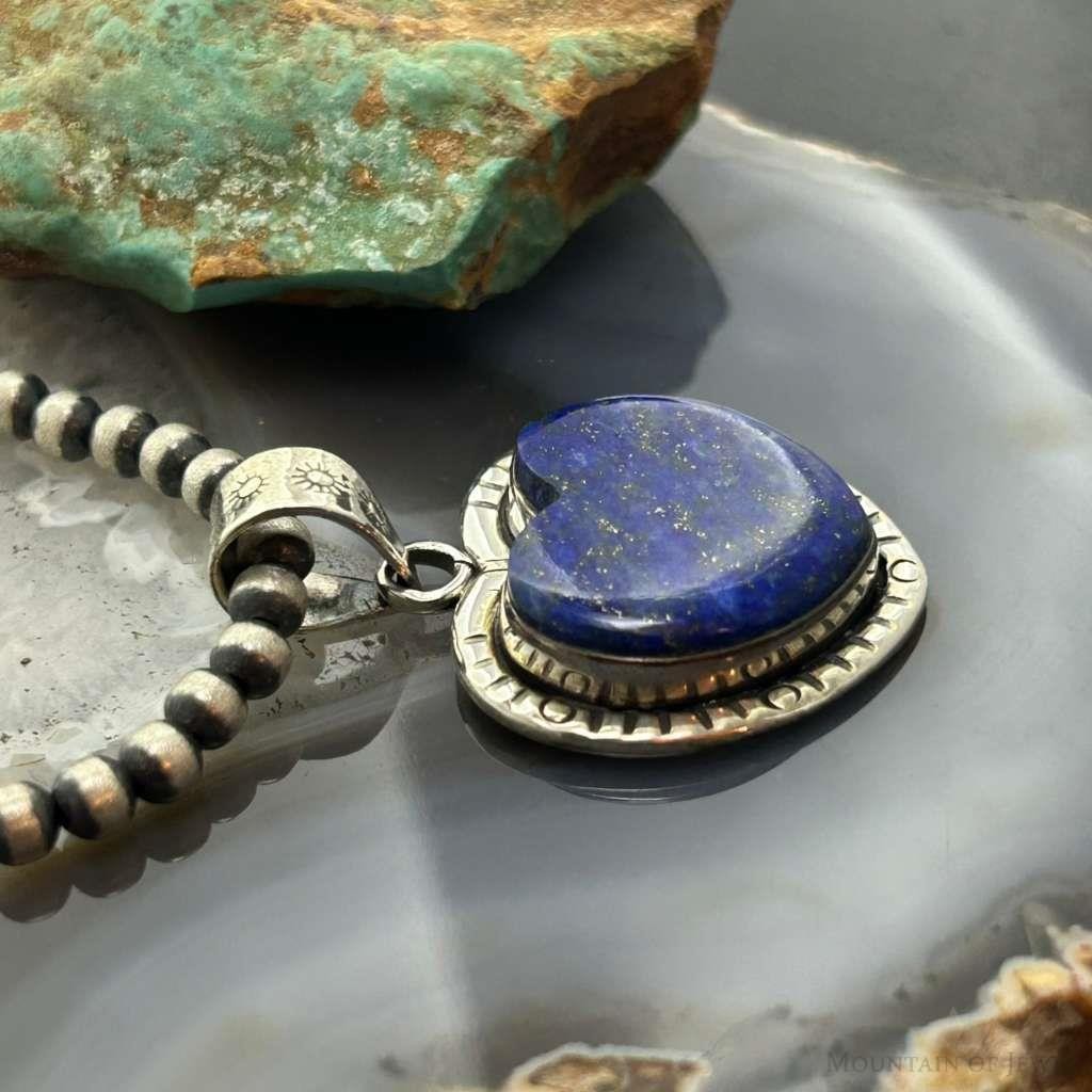 Sterling Silver Southwestern Style Lapis Heart Decorated Pendant For Women #3