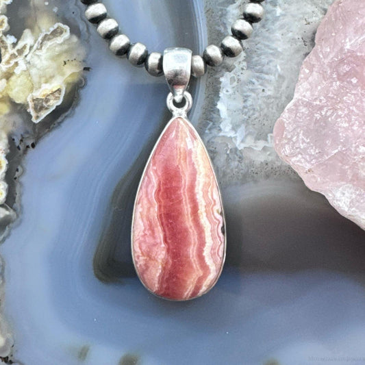 Sterling Silver Southwestern Style Teardrop Rhodochrosite Pendant For Women