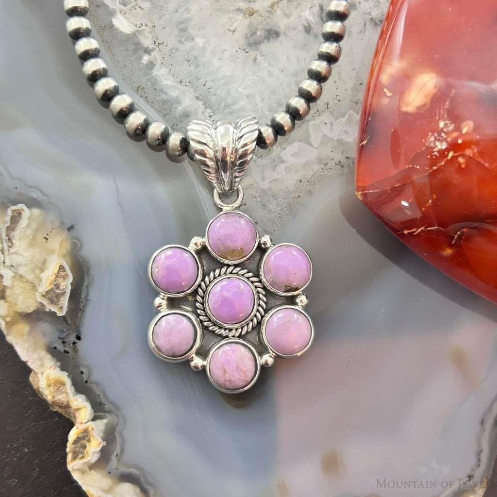 Native American Sterling Silver Phosphosiderite Decorated Cluster Pendant For Women