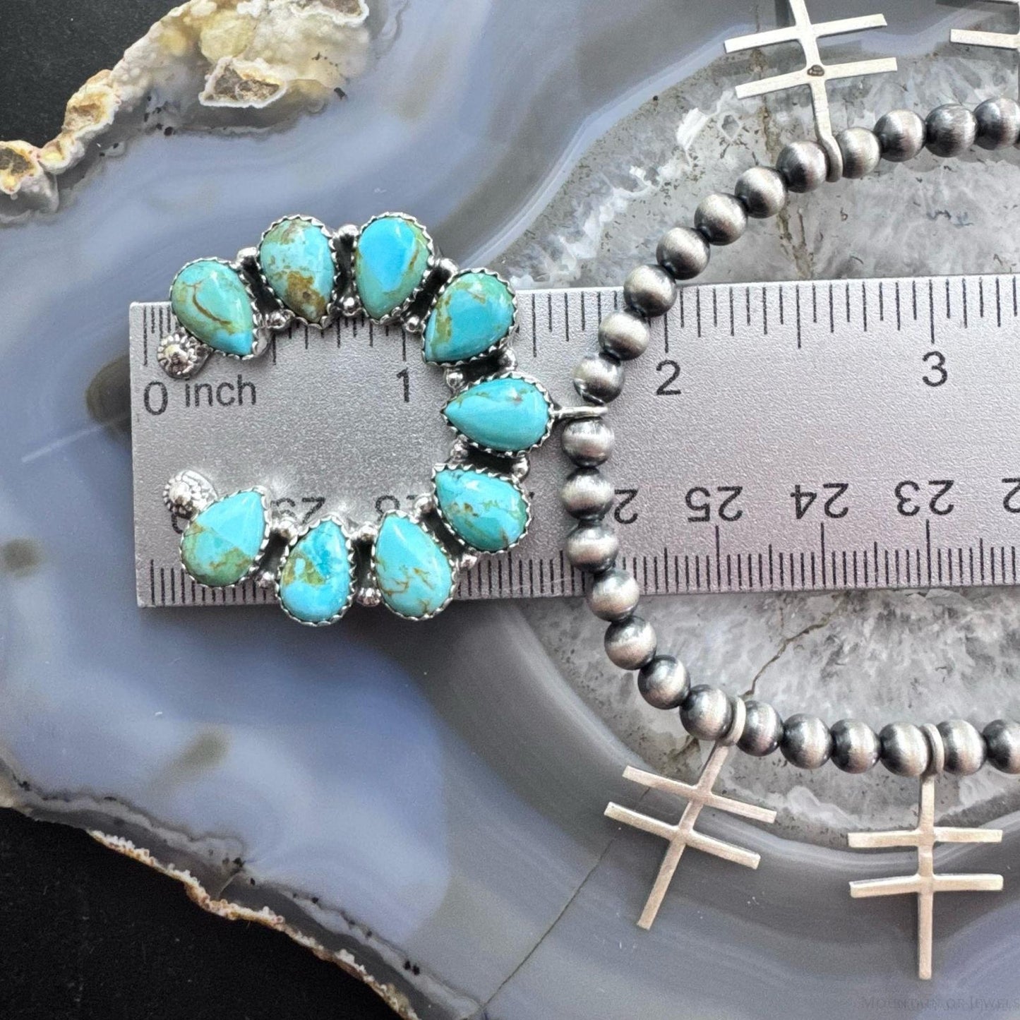 Sterling Silver Southwestern Style Turquoise Naja w/Native Cross 20" Necklace For Women