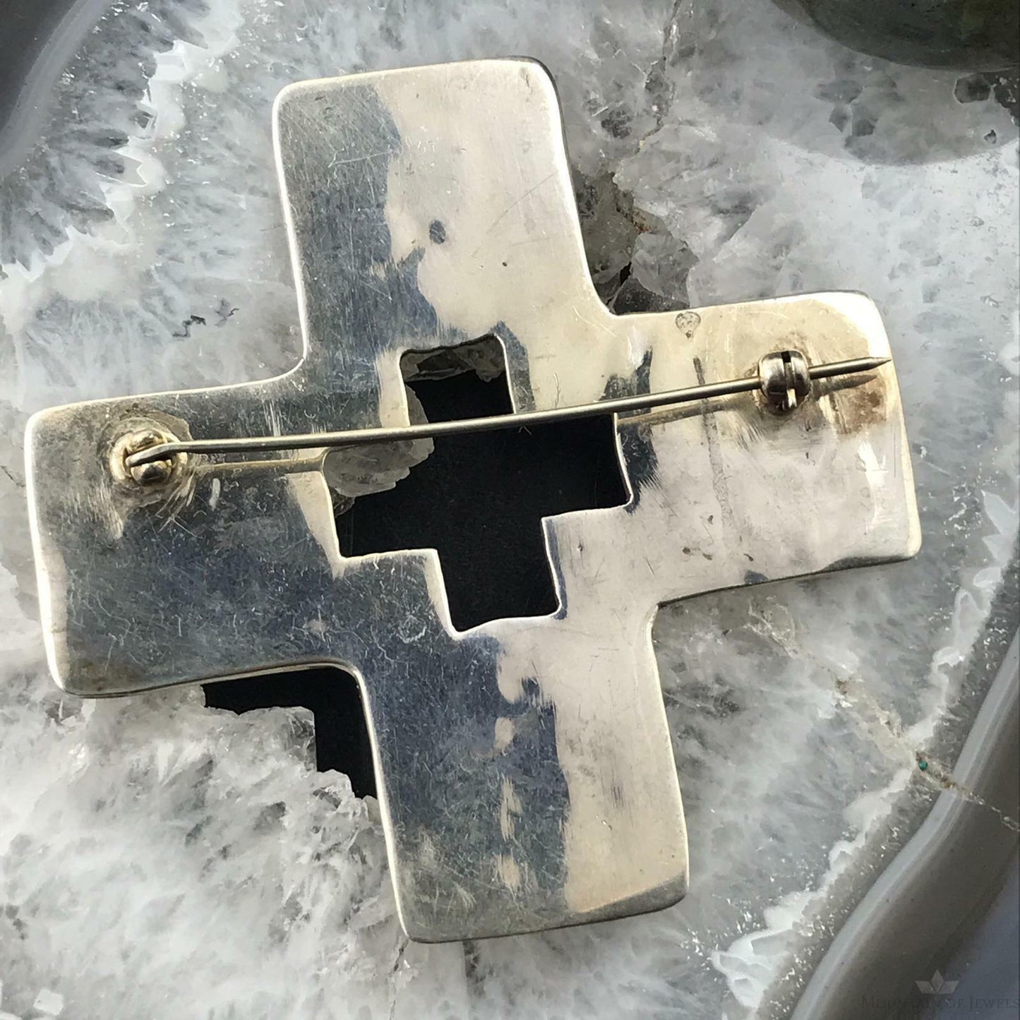 Silver Stamped Cross Brooch For Women or Men, Catholic Gift Religious Symbol
