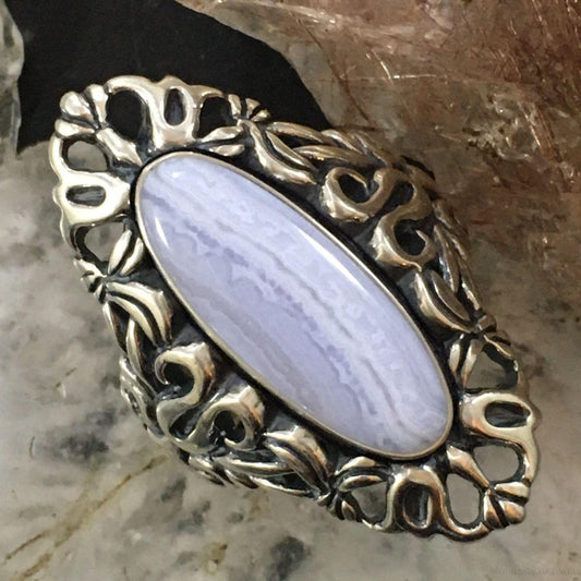 Carolyn Pollack Southwestern Style Sterling Silver Oval Blue Lace Agate Ring For Women
