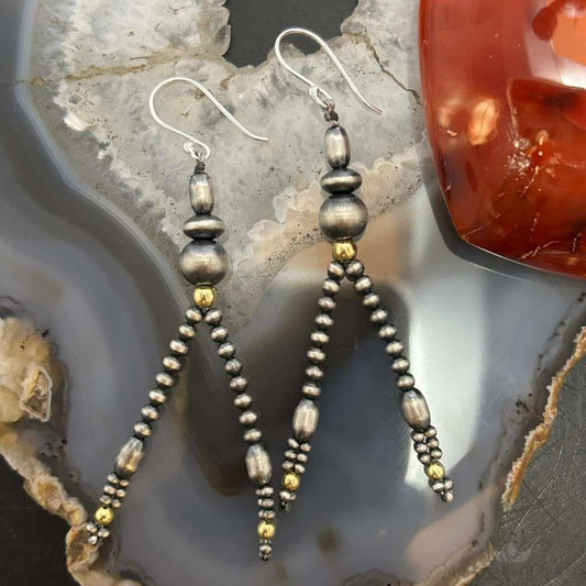 Various Sizes Navajo Pearl Beads Sterling Silver Dangle Earrings For Women