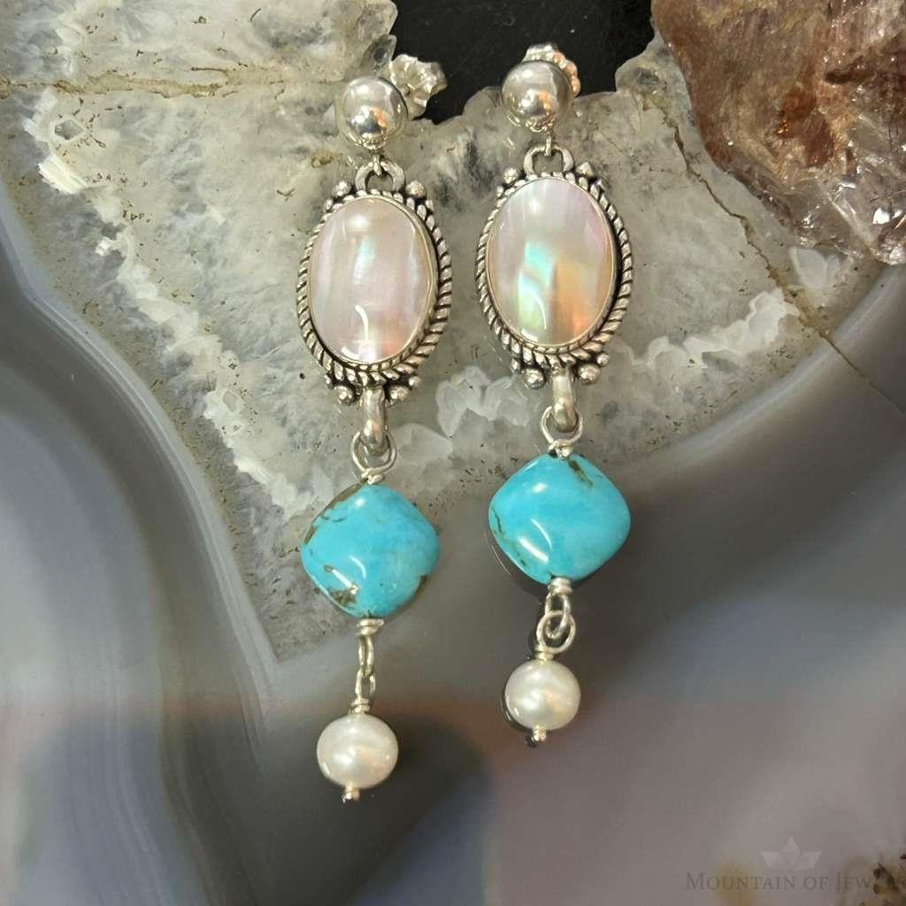 Carolyn Pollack Sterling Silver MOP & Turquoise Dangle Earrings For Women