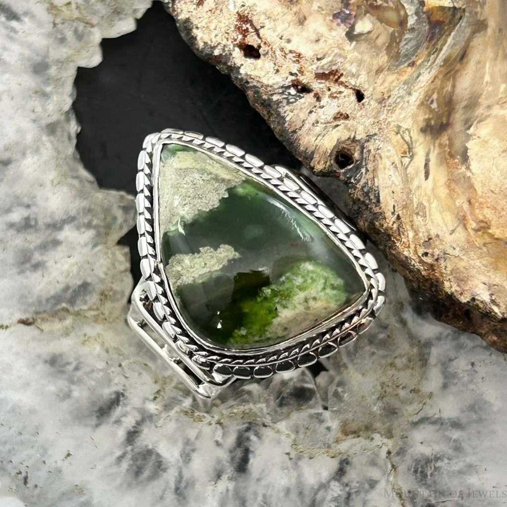 Sterling Silver Southwestern Style Triangle Chrome Chalcedony Bar Ring Size 7.5 For Women