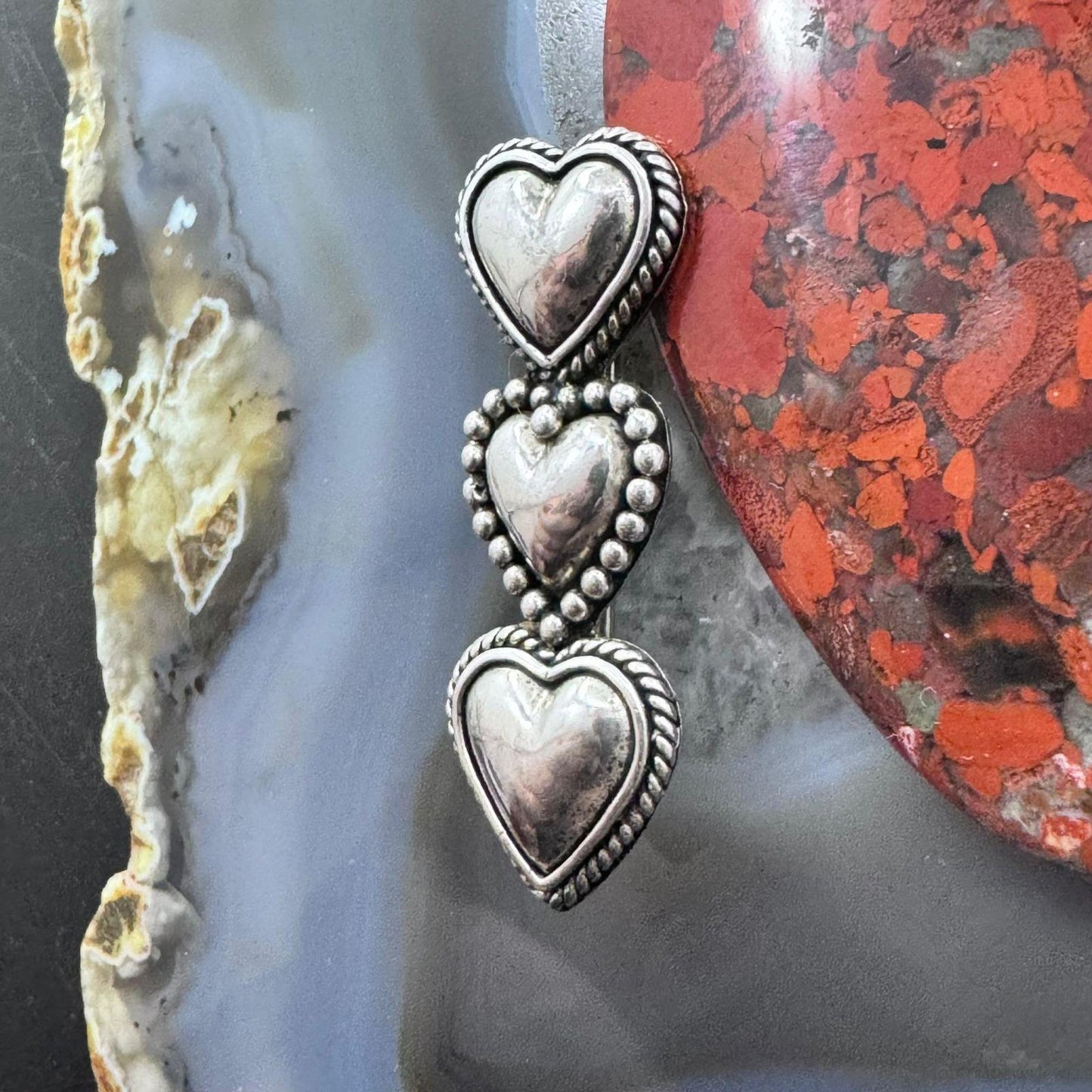 Susan Barkann Sterling Silver 3 Decorated Hearts Fashion Brooch For Women