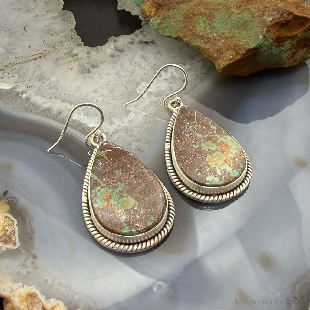 Sterling Southwestern Style Teardrop Turquoise Dangle Earrings For Women #2