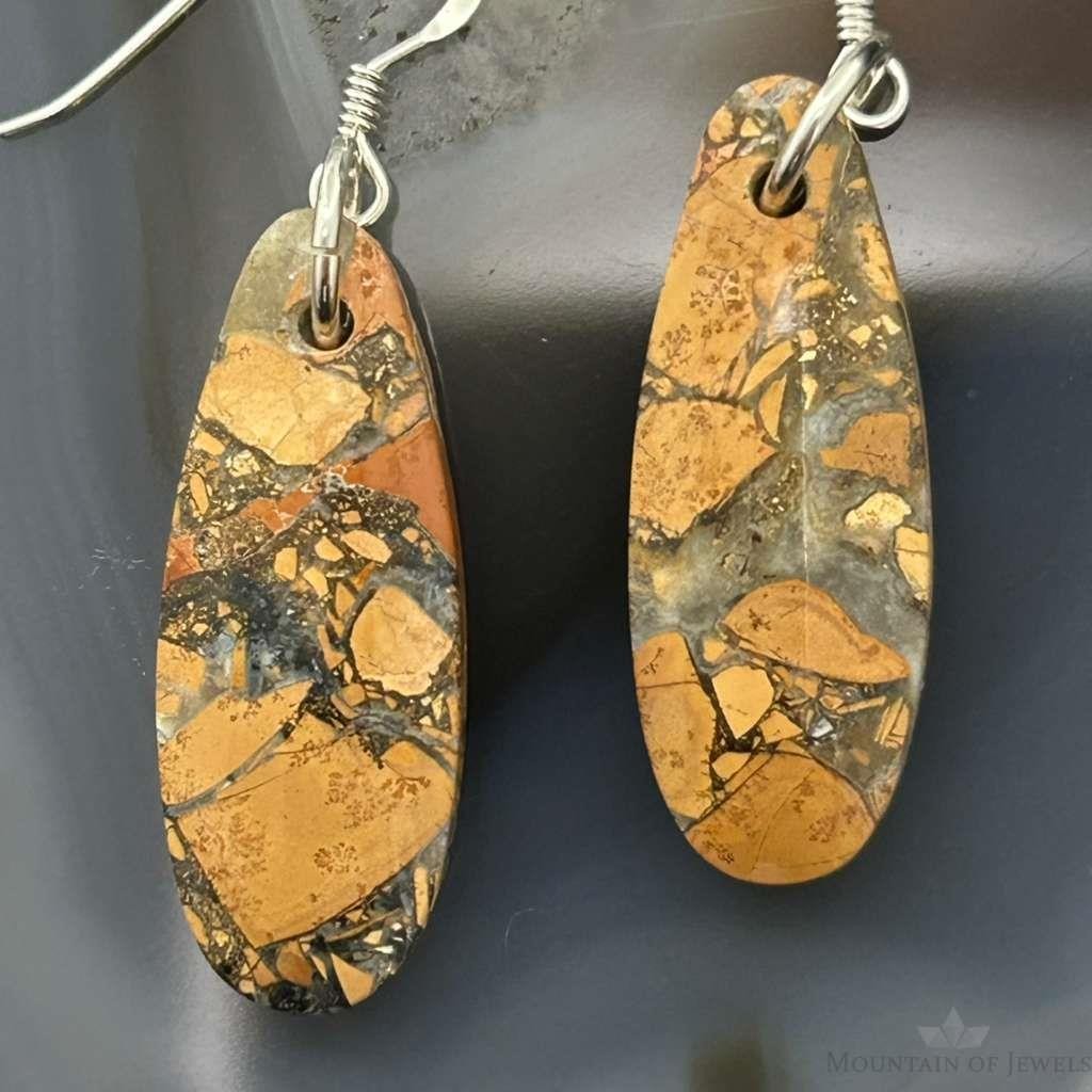 Sterling Silver Teardrop Maligano Jasper Slab Dangle Earrings For Women #510